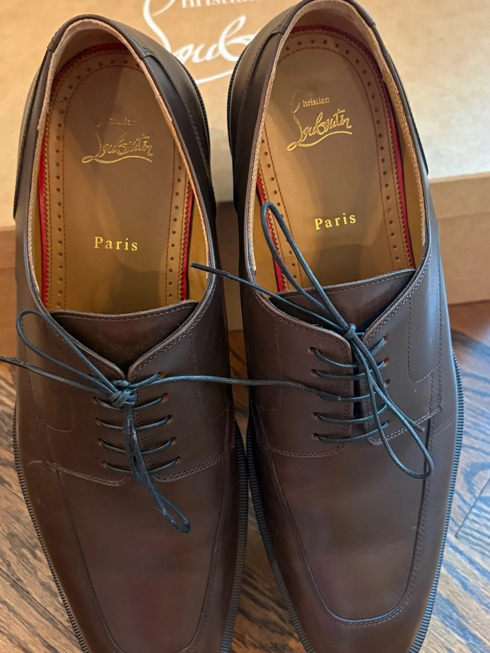 Christian Louboutin Men's Brown Leather Davisol Shoes with Red Soles